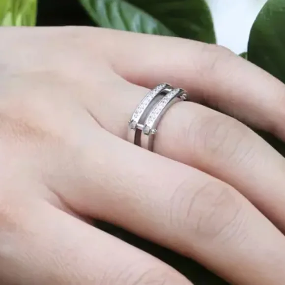 New Unisex 925 Silver Square Diamond Ring - Picture 8 of 8